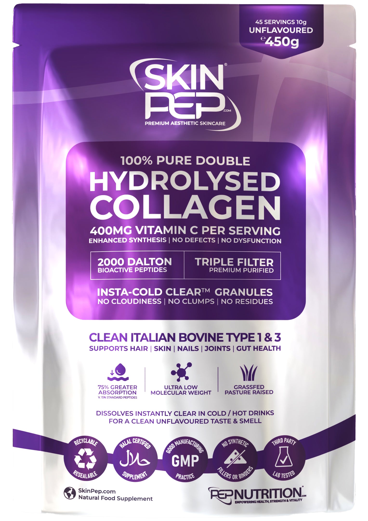 Collagen Powder - Pure Hydrolysed Bovine Peptides + 400gm Vit C | SkinPep®  – SkinPep - Premium Aesthetic SkinCare