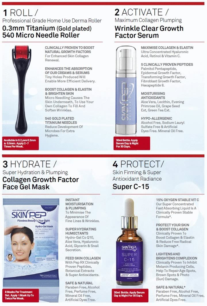 Derma Roller For Face - 540 Titanium & Gold Micro Needles 0.3mm - 3.0mm By SkinPep®