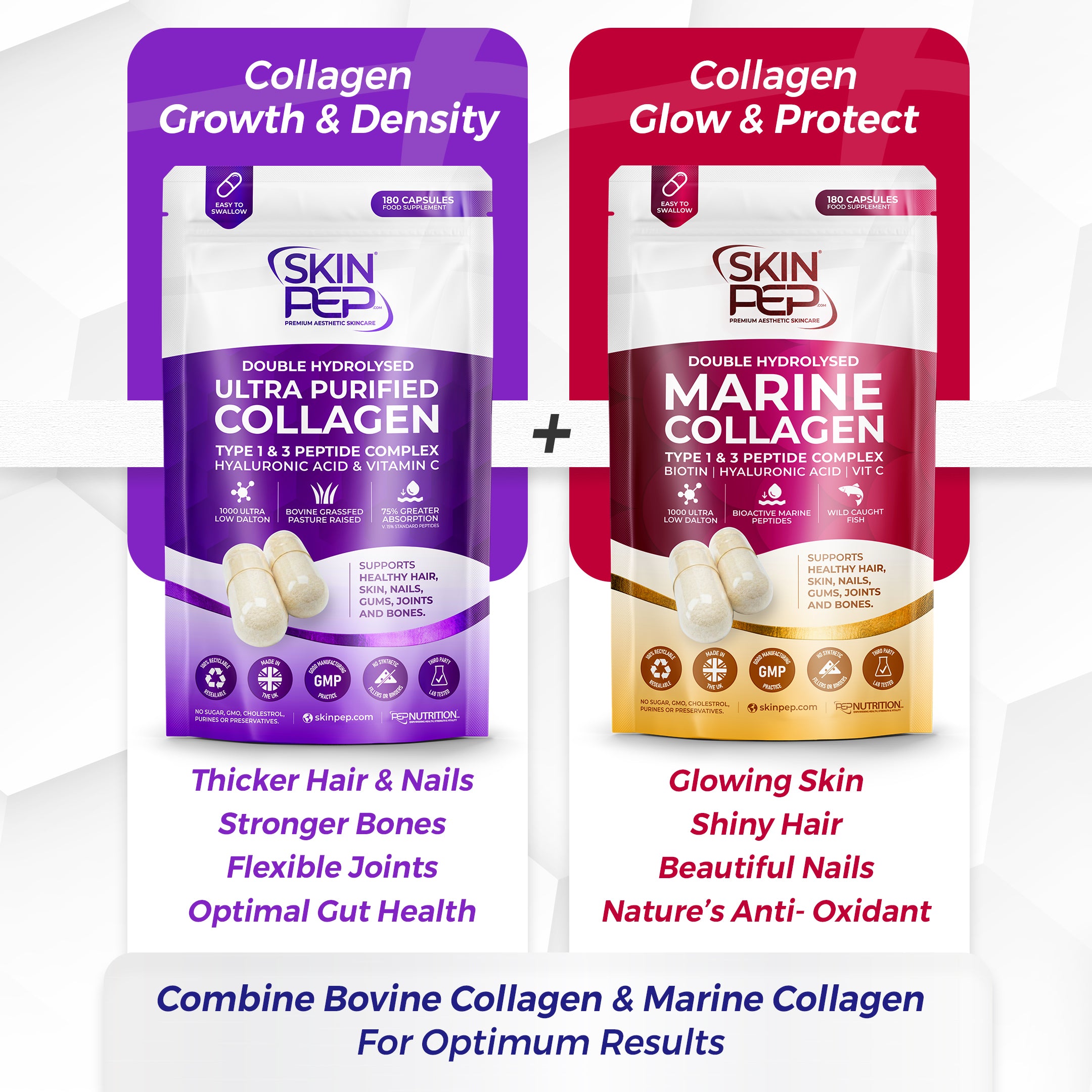 Ultra Purified Collagen Peptide Complex Capsules | 1000 Dalton Bioactive Vitamin C Enhanced Synthesis |Triple Filtered, Double Hydrolysed | Grass Fed Bovine Collagen Supplement For Women & Men | SkinPep
