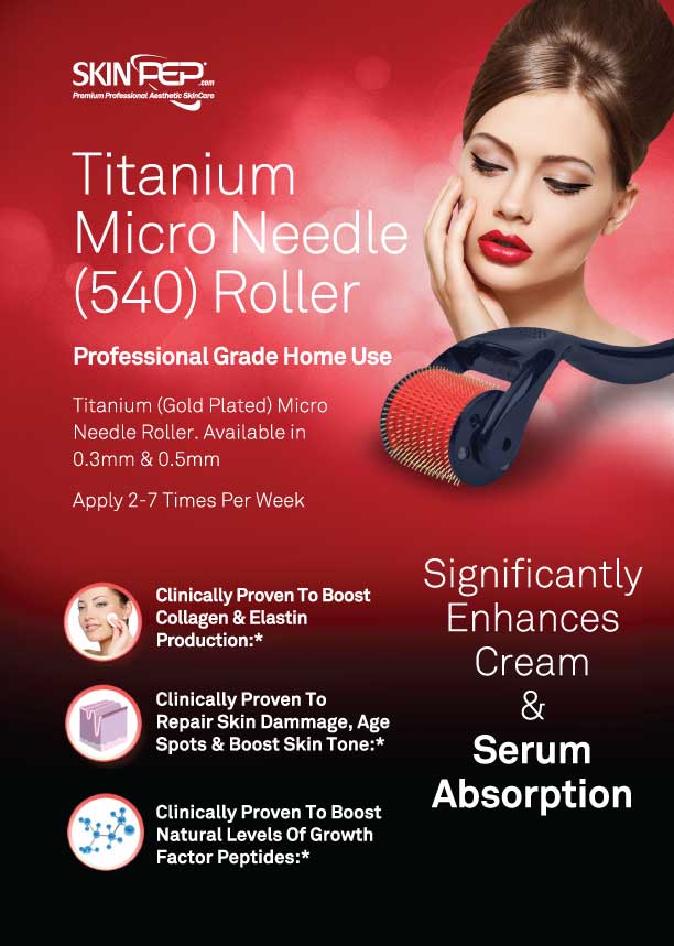 Derma Roller For Face - 540 Titanium & Gold Micro Needles 0.3mm - 3.0mm By SkinPep®