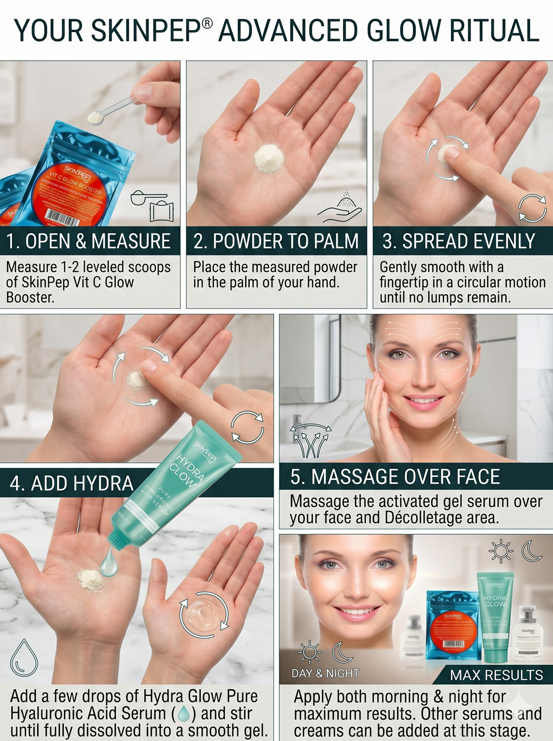 Vit C Glow Booster Powder + Hydra Glow Serum - (Vitamin C Powder + Hyaluronic Acid Serum)