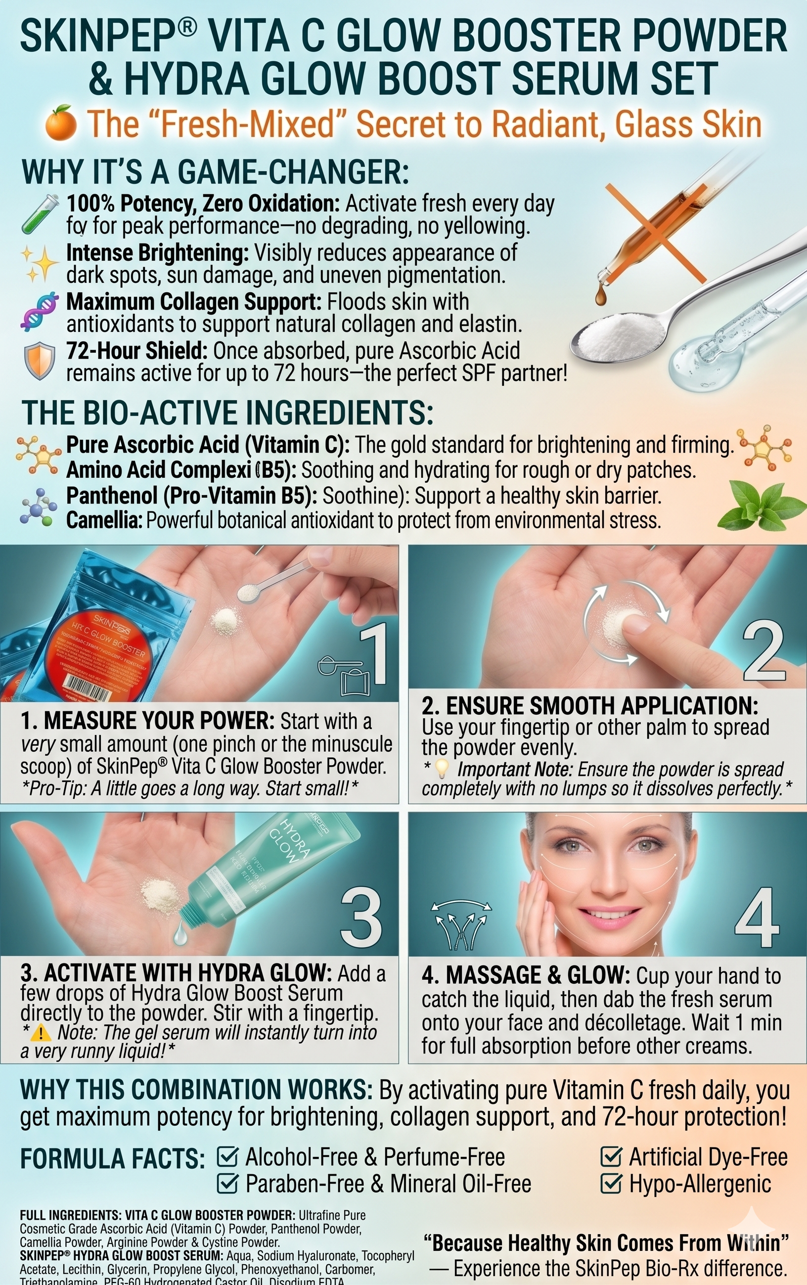 Vit C Glow Booster Powder + Hydra Glow Serum - (Vitamin C Powder + Hyaluronic Acid Serum)