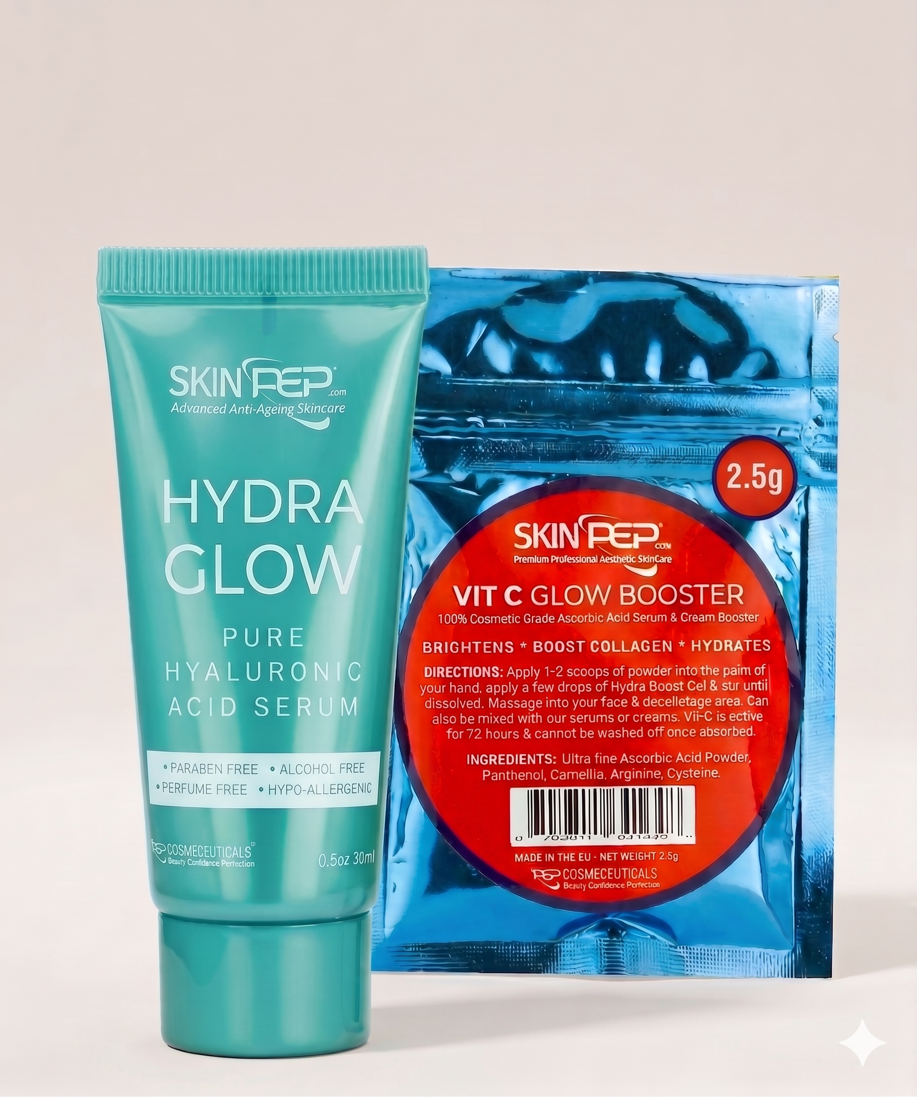 Vit C Glow Booster Powder + Hydra Glow Serum - (Vitamin C Powder + Hyaluronic Acid Serum)