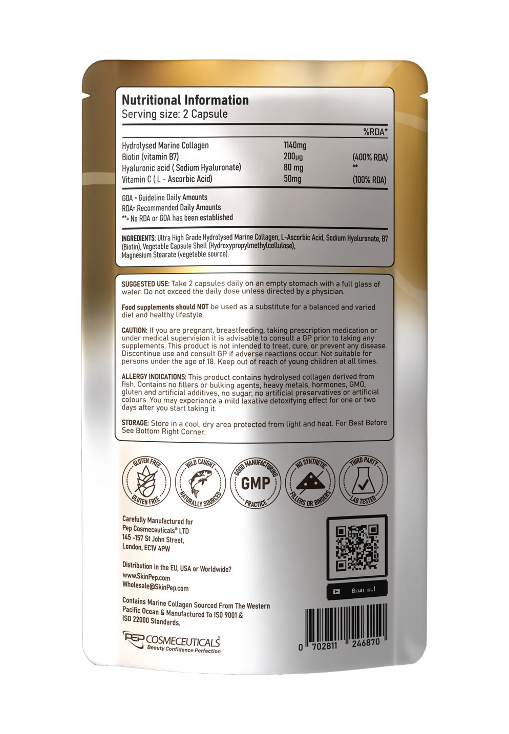 Marine Collagen Complex Capsules + Hyaluronic Acid + Vit C + Biotin - (Peptides) V2