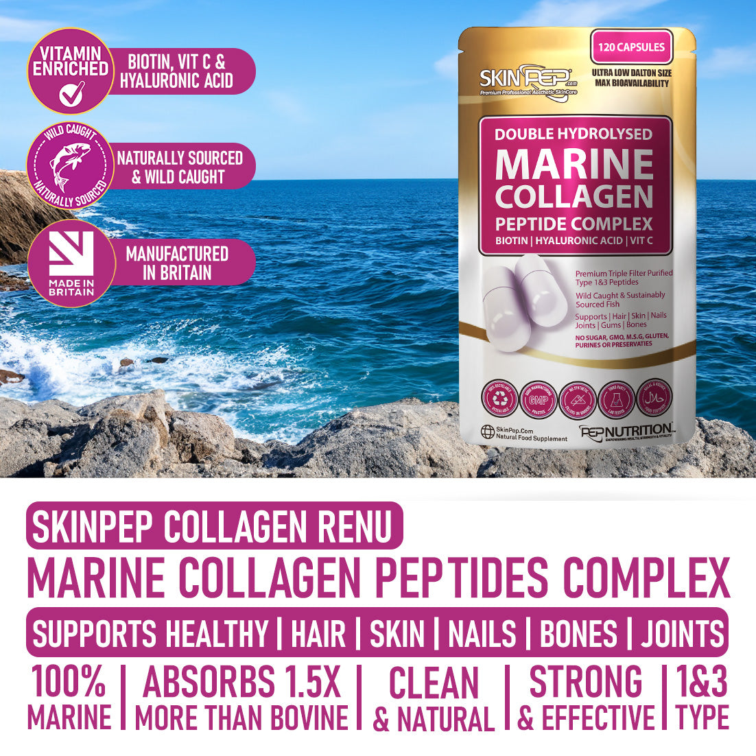 Marine Collagen Complex Capsules + Hyaluronic Acid + Vit C + Biotin V1