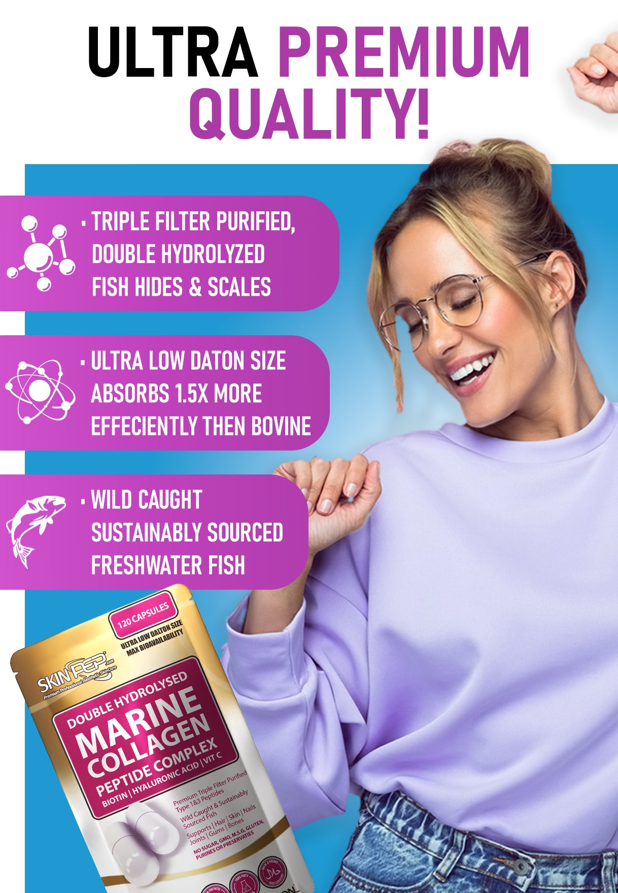 Marine Collagen Complex Capsules + Hyaluronic Acid + Vit C + Biotin V1