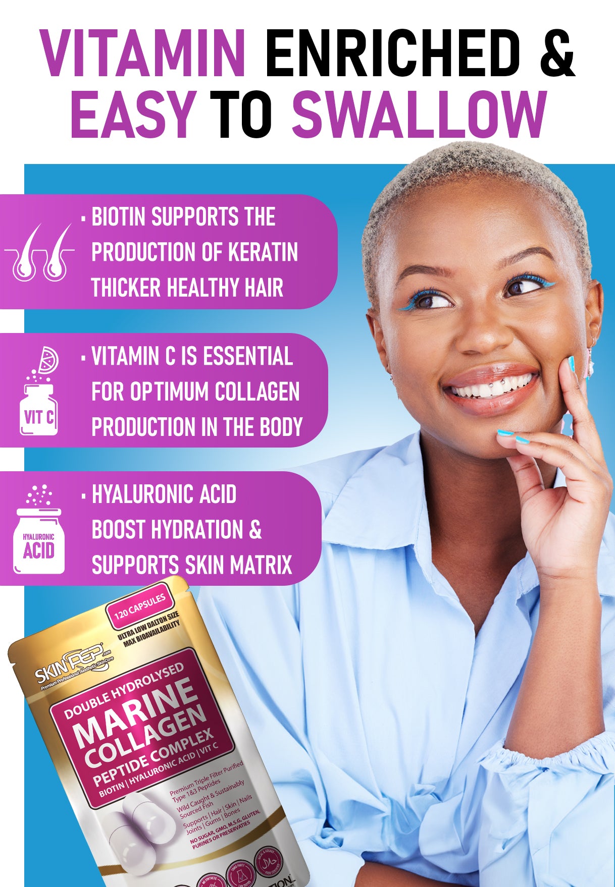 Marine Collagen Complex Capsules + Hyaluronic Acid + Vit C + Biotin V1