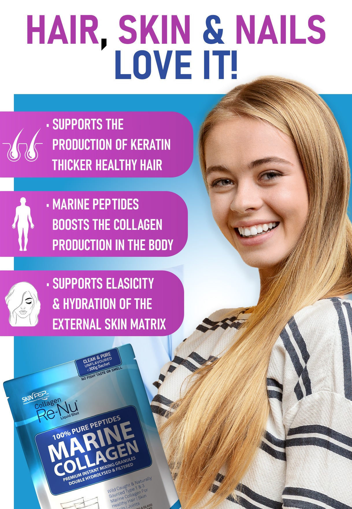 Marine Collagen Peptides Hydrolysate Powder Granules 100% Pure - Wild Caught