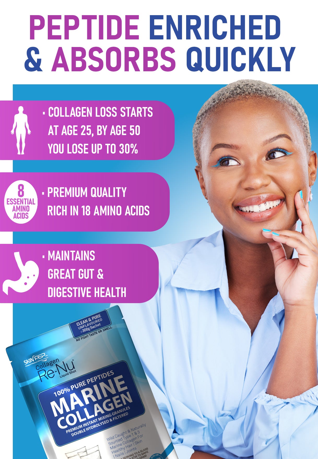 Marine Collagen Peptides Hydrolysate Powder Granules 100% Pure - Wild Caught