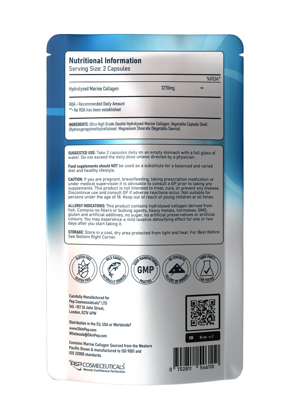 Pure Marine Collagen Peptide Capsules | Wild Caught | Bioactive Vitamin C Enhanced Synthesis |Triple Filtered, Double Hydrolysed| Collagen Supplements For Women & Men | SkinPep