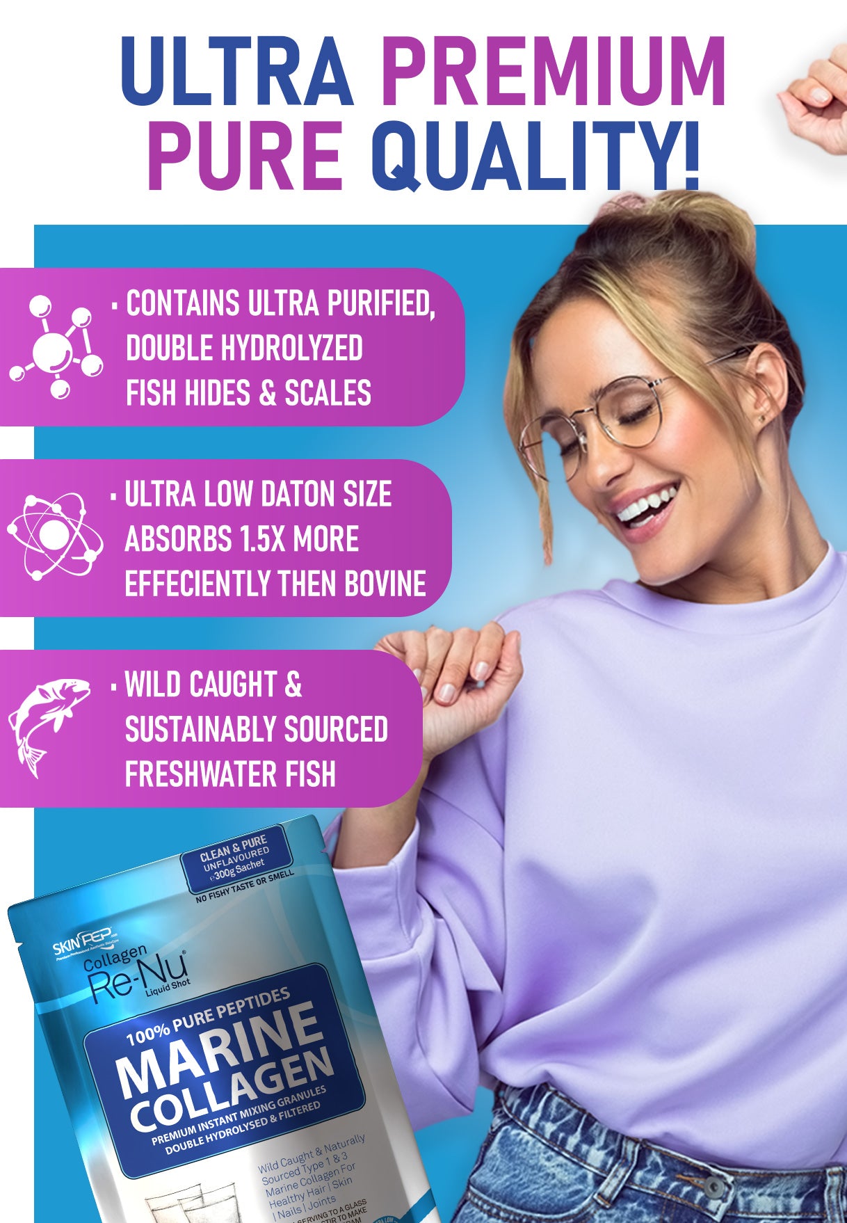 Marine Collagen Peptides Hydrolysate Powder Granules 100% Pure - Wild Caught