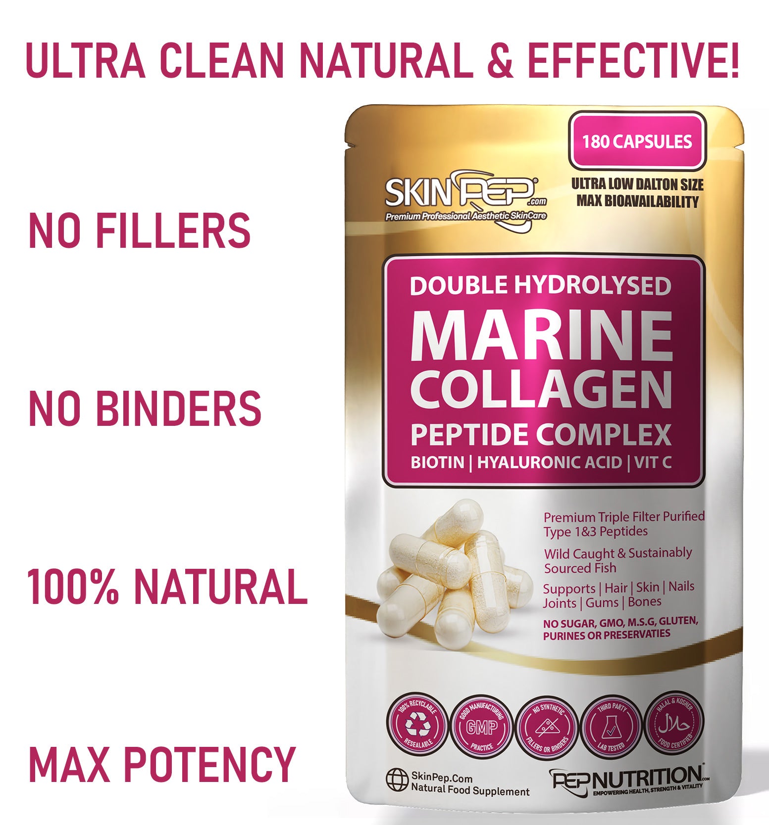 Marine Collagen Complex Capsules + Hyaluronic Acid + Vit C + Biotin - (Peptides) V2