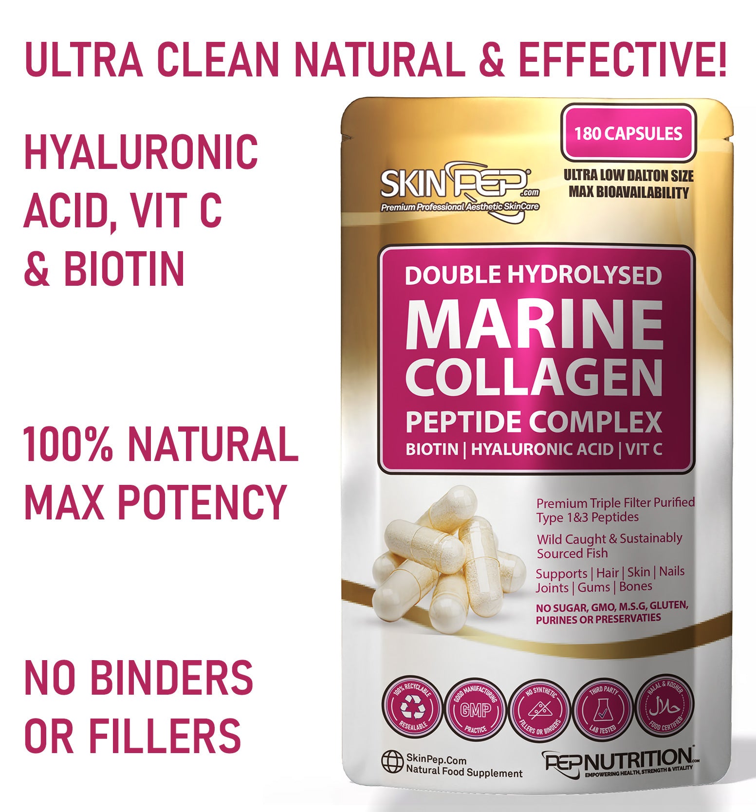 Marine Collagen Complex Capsules + Hyaluronic Acid + Vit C + Biotin - (Peptides) V2