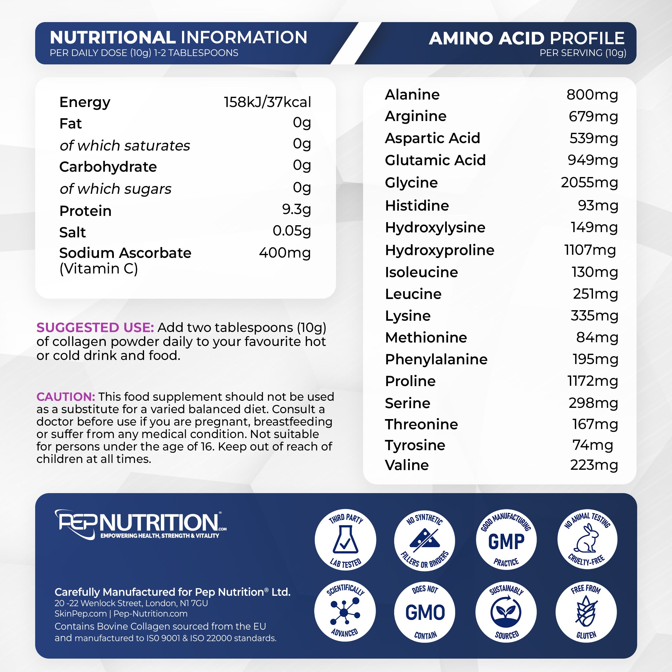 Collagen Peptides Powder | Organic Grass-Fed Bovine Hydrolysate | 1000 Dalton | 400mg Vitamin C | SkinPep