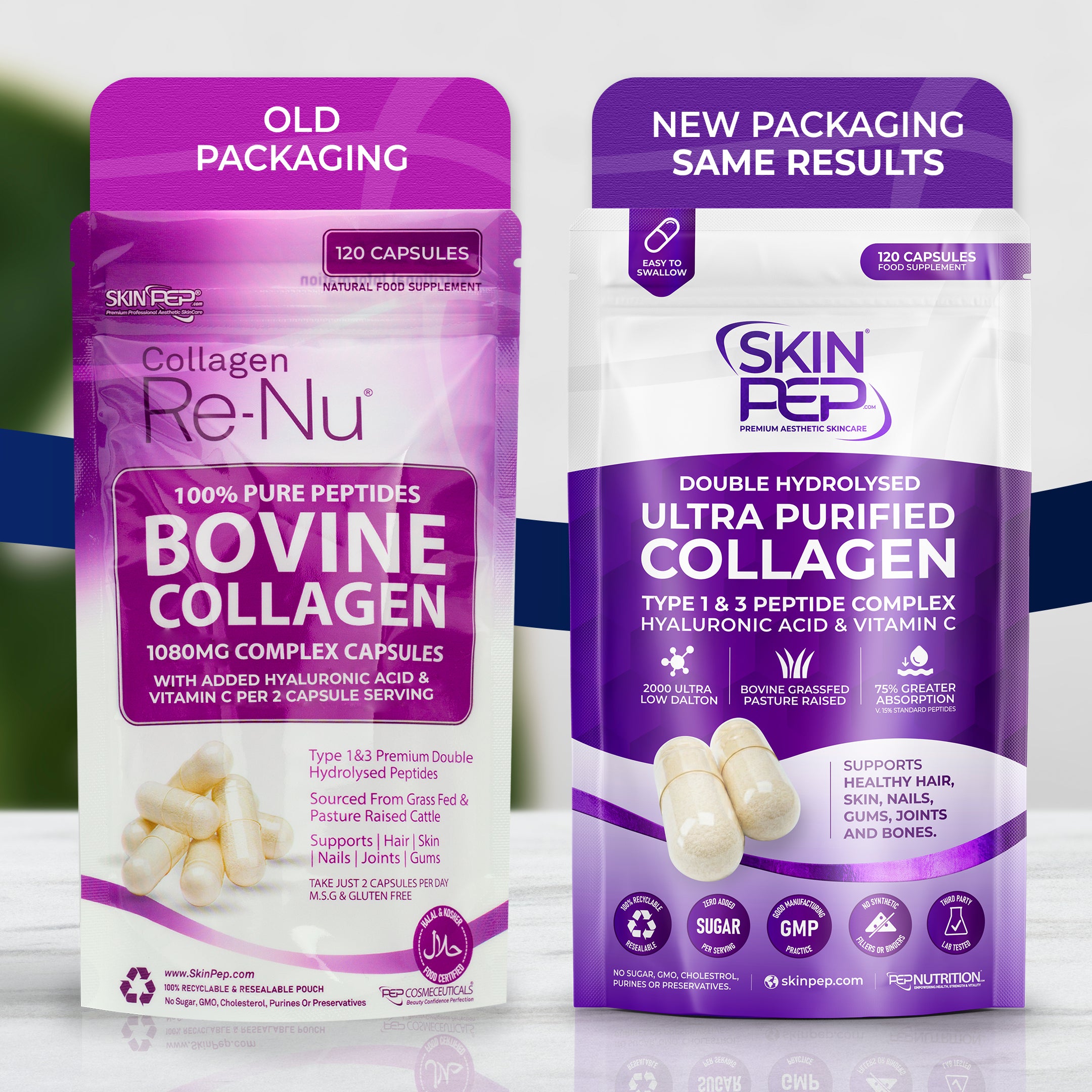 Ultra Purified Collagen Peptide Complex Capsules | 2000 Dalton Bioactive Vitamin C Enhanced Synthesis |Triple Filtered, Double Hydrolysed | Grass Fed Bovine Collagen Supplement For Women & Men | SkinPep