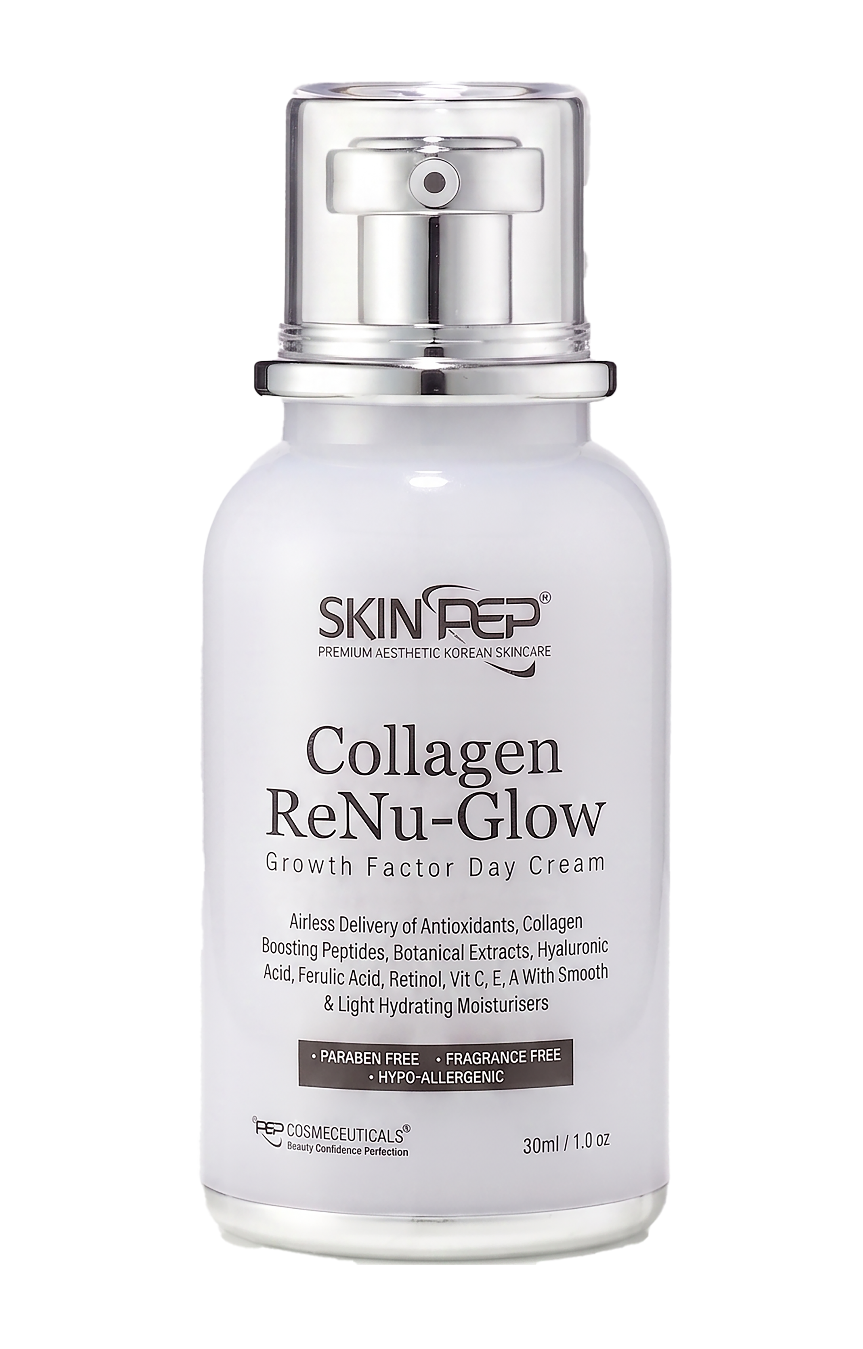 Collagen ReNu-Glow Peptide Day Cream | Encapsulated Growth Factors (EGF, FGF, TGF) | 16 Antioxidants & Moisturisers | Retinol, Hyaluronic Acid, Vit C, E, A + Peptides | Korean Glass Skin By SkinPep (50ml)