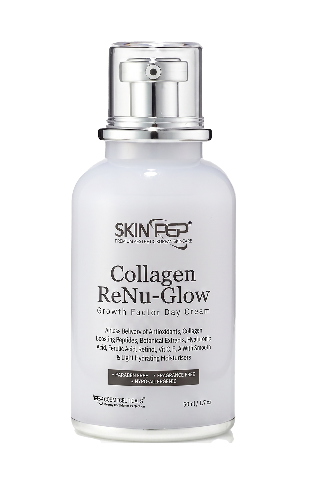 Collagen ReNu-Glow Peptide Day Cream | Encapsulated Growth Factors (EGF, FGF, TGF) | 16 Antioxidants & Moisturisers | Retinol, Hyaluronic Acid, Vit C, E, A + Peptides | Korean Glass Skin By SkinPep (50ml)