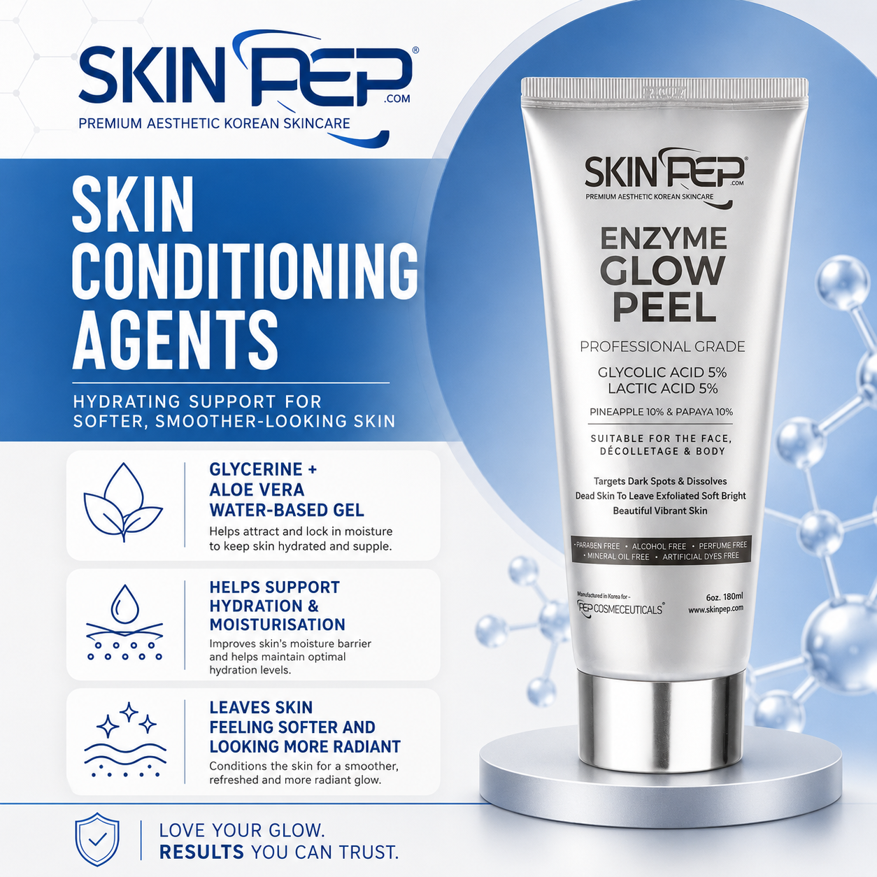 Enzyme Glow Peel | Beautiful and Vibrant Skin | Pineapple and Papaya Enzymes | Peptides + Glycolic Acid And Lactic Acid | Vitamin C | Gentle & Safe Peeling Gel | Korean Made Glow By SkinPep®
