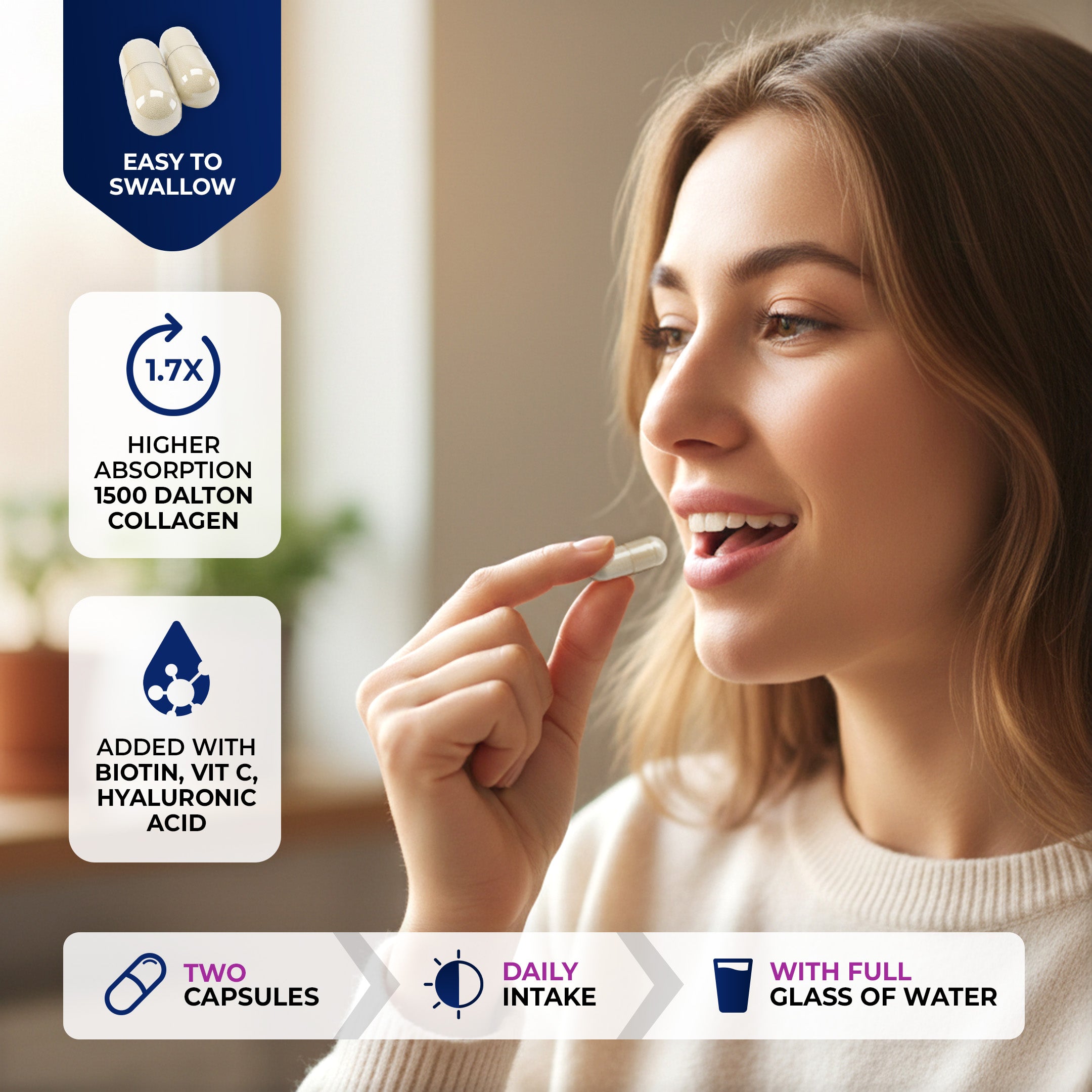 Marine Collagen Peptides Capsules | Wild Caught | Bioactive 1500 Daltons | Hyaluronic Acid | Vitamin C | Clean & Pure | No Fillers & Binders | Collagen Supplements For Women & Men | SkinPep V2