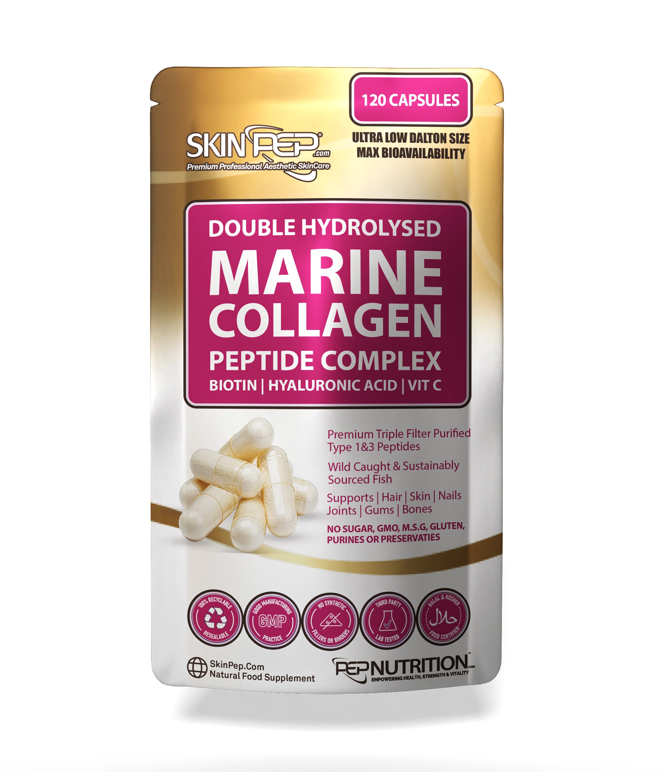Marine Collagen Complex Capsules + Hyaluronic Acid + Vit C + Biotin - (Peptides) V2