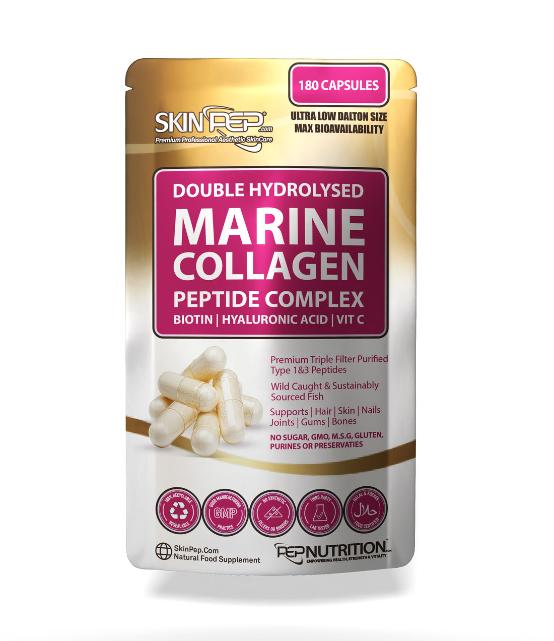 Marine Collagen Complex Capsules + Hyaluronic Acid + Vit C + Biotin - (Peptides) V2