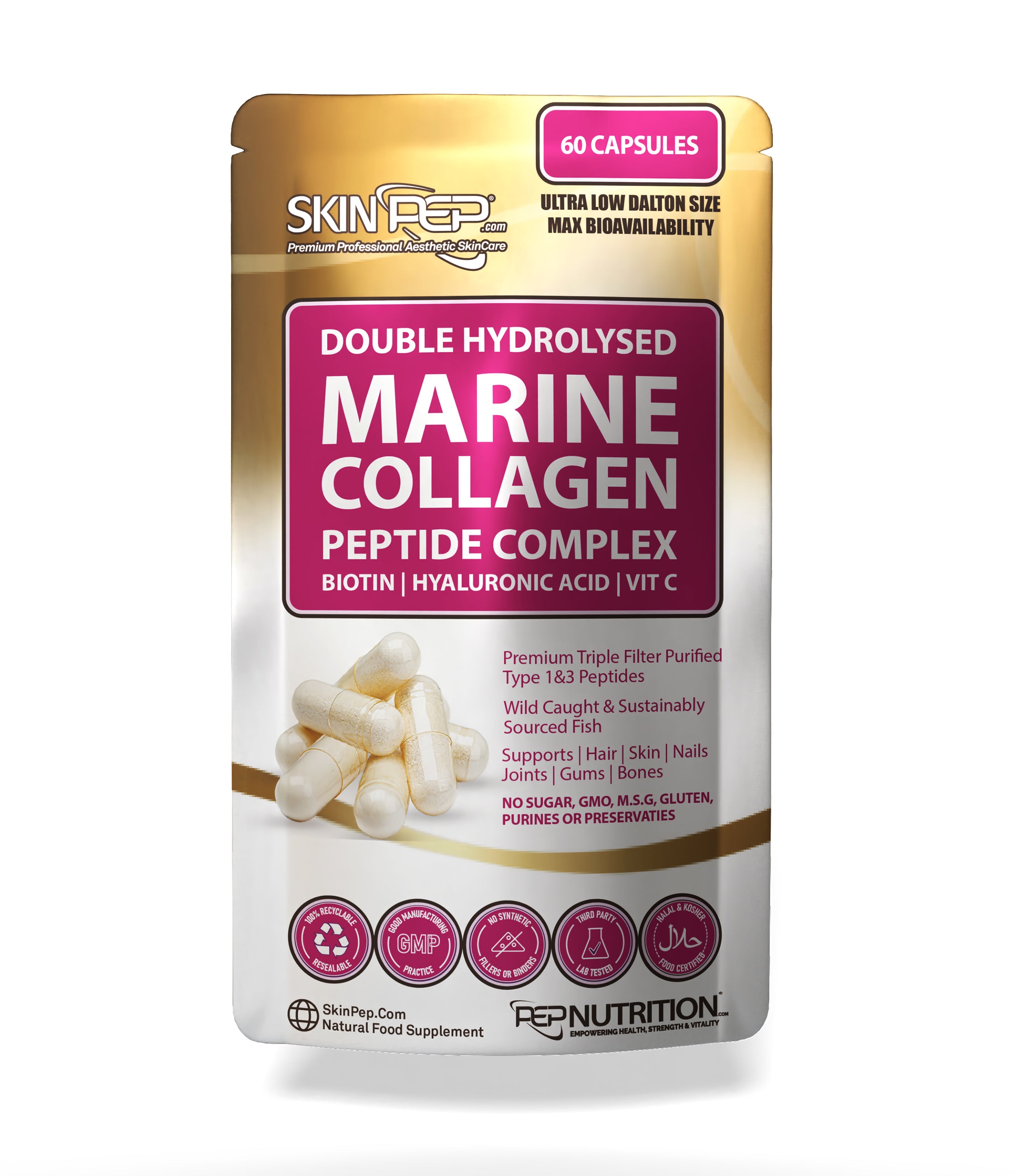 Marine Collagen Complex Capsules + Hyaluronic Acid + Vit C + Biotin - (Peptides) V2