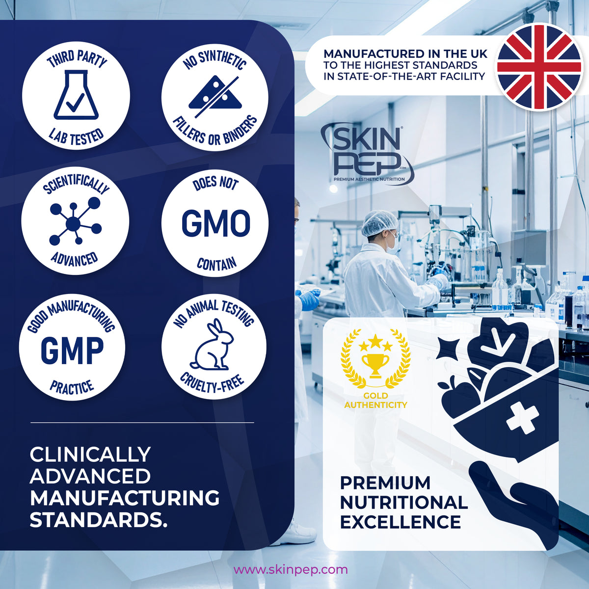 Marine Collagen Peptides | Hyaluronic Acid | Vitamin C | Biotin | Bioactive 800 Daltons| Blackcurrant Extract Flavour | Triple Filtered Sugar Free Powder | SkinPep