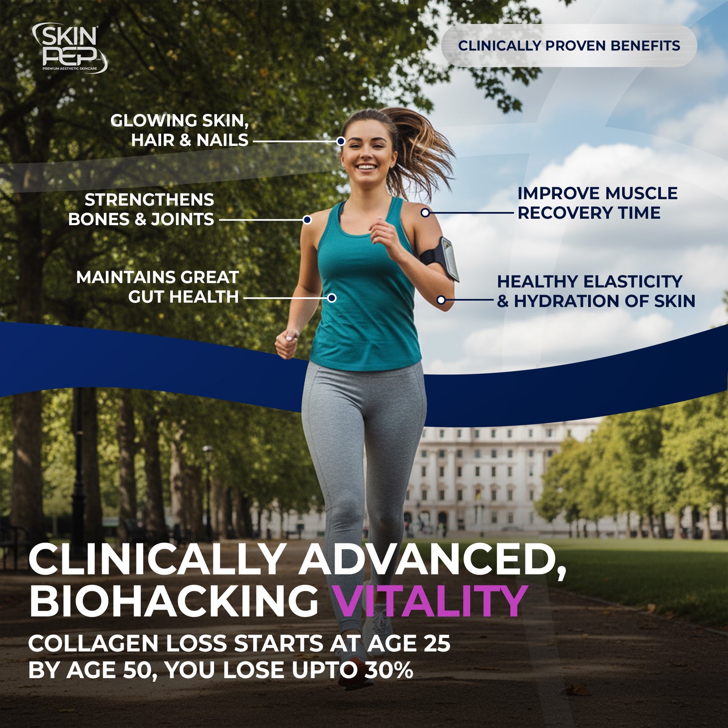 Marine Collagen Peptides | Hyaluronic Acid | Vitamin C | Biotin | Bioactive 1500 Daltons| Blackcurrant Extract Flavour | Triple Filtered Sugar Free Powder | SkinPep