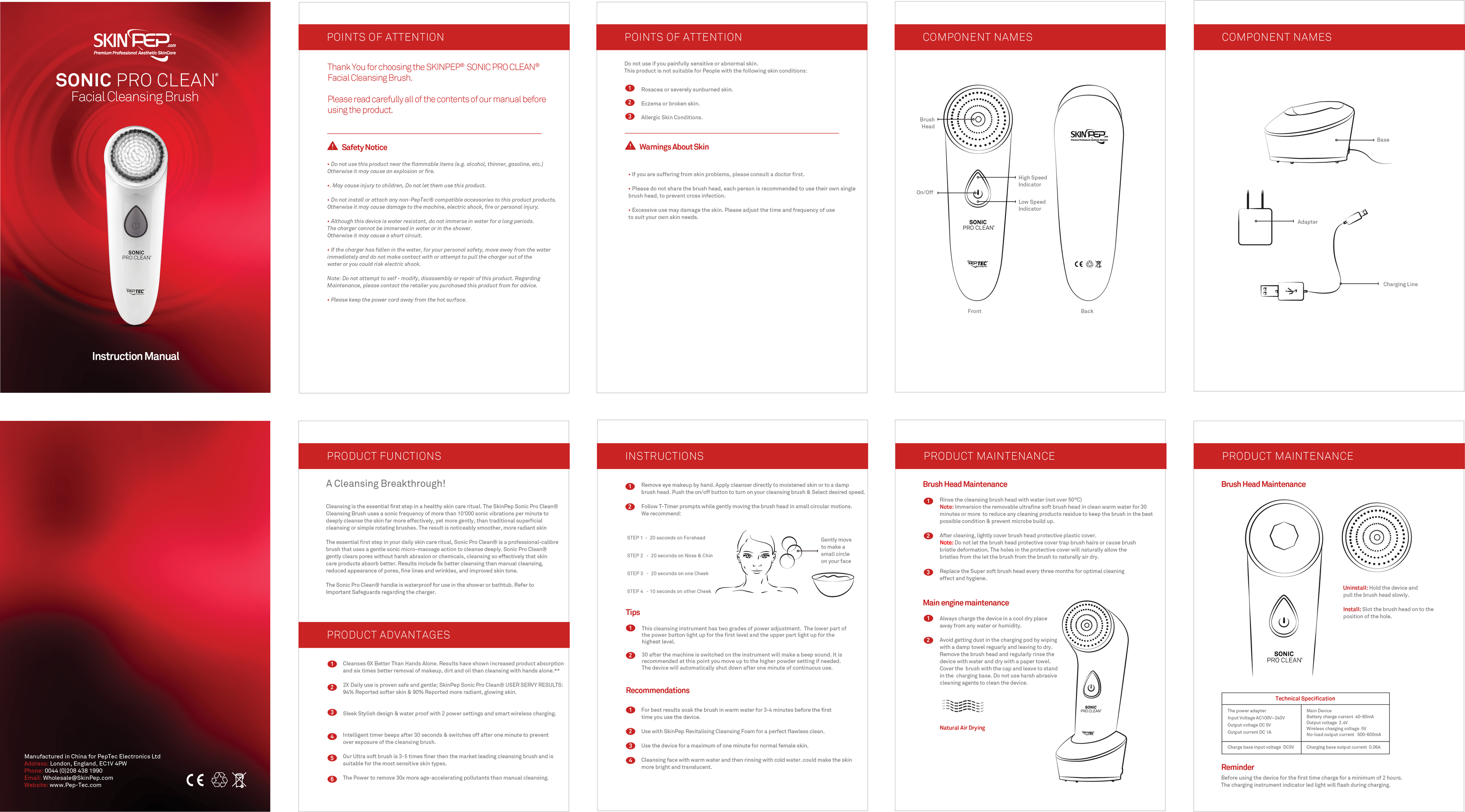 Rechargable Facial Cleansing Device - (SkinPep® Sonic Pro Clean) By PepTec®