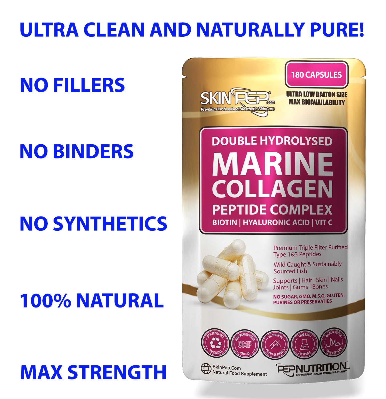 Marine Collagen Complex Capsules + Hyaluronic Acid + Vit C + Biotin - (Peptides) V2