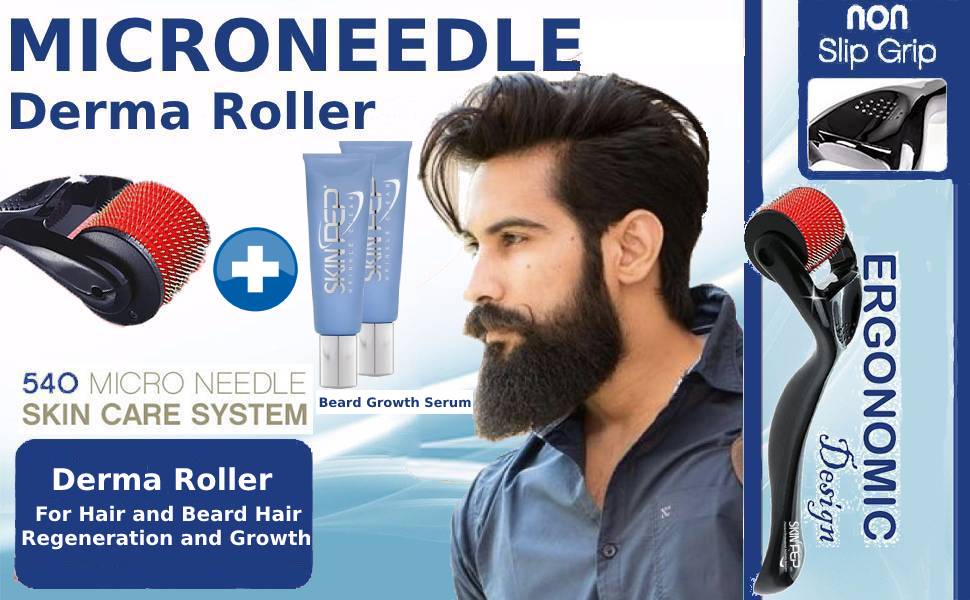 Derma Roller For Beard & Hair - 540 Titanium & Gold Micro Needles 0.30mm - 3.0mm By SkinPep®