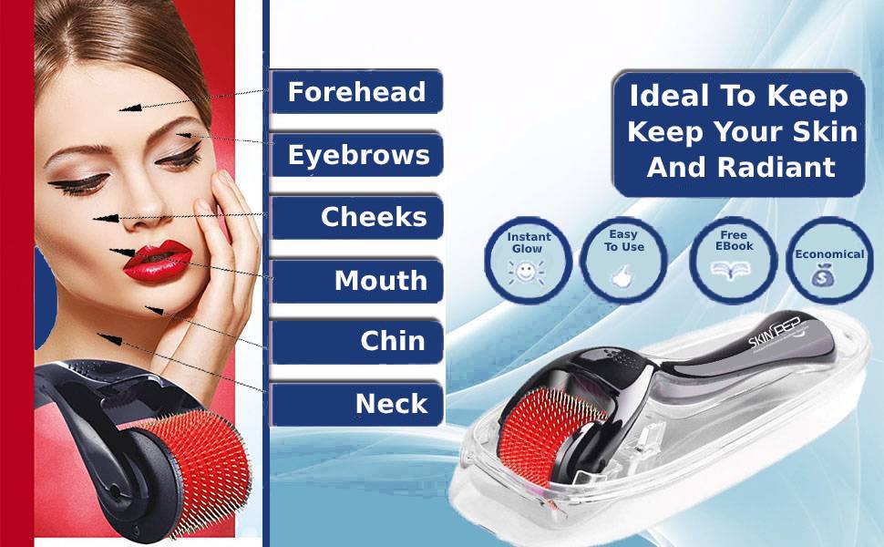 Derma Roller For Face - 540 Titanium & Gold Micro Needles 0.3mm - 3.0mm By SkinPep®