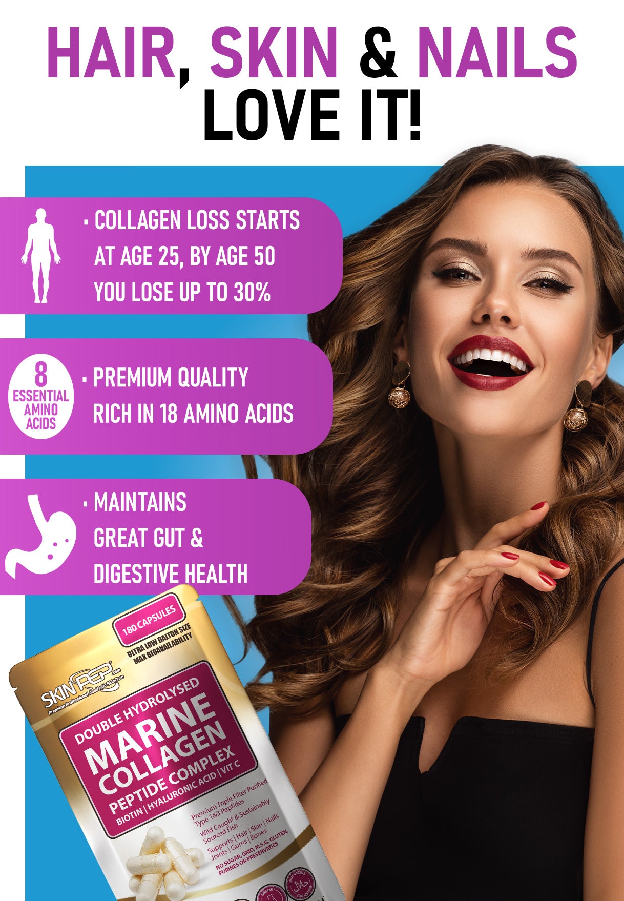 Marine Collagen Complex Capsules + Hyaluronic Acid + Vit C + Biotin - (Peptides) V2
