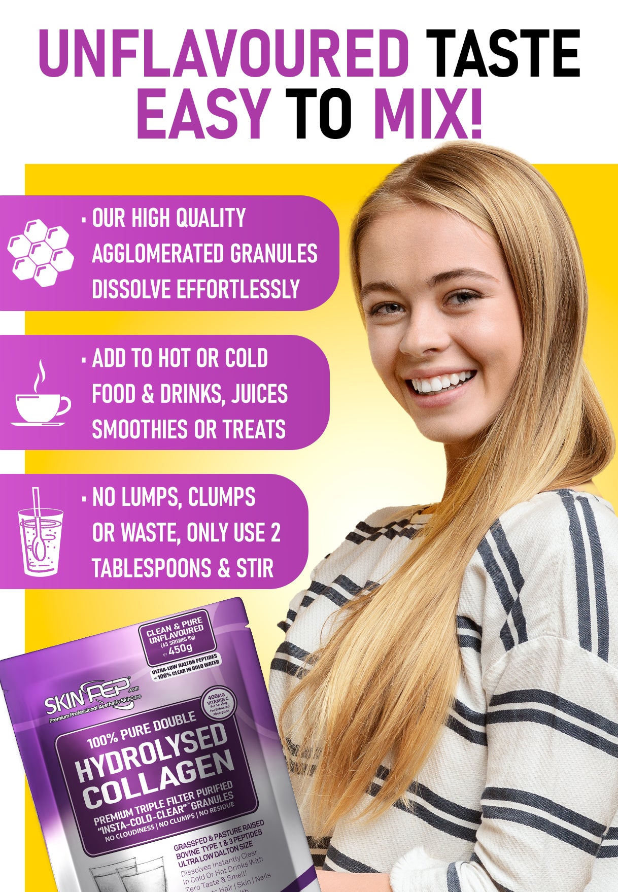 Collagen Peptides Hydrolysate Bovine Powder + 400mg Vit C - Halal Certified SkinPep