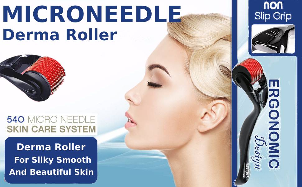 Derma Roller For Face - 540 Titanium &amp; Gold Micro Needles 0.3mm - 3.0mm By SkinPep®