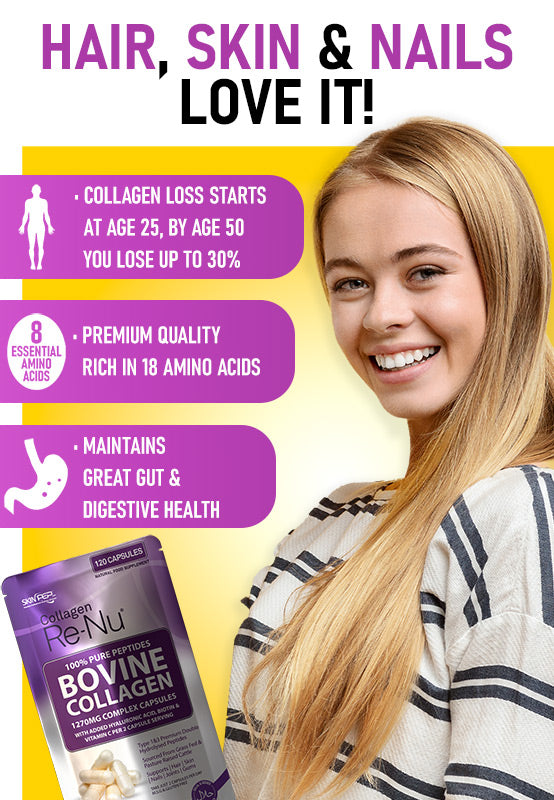 1270mg Bovine Collagen Complex Capsules + Hyaluronic Acid + VitC + Biotin - (Hydrolysate Peptides)