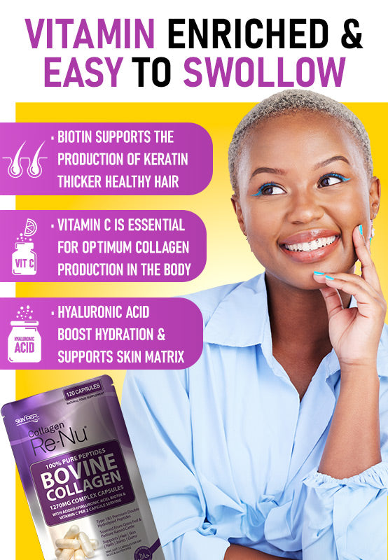 1270mg Bovine Collagen Complex Capsules + Hyaluronic Acid + VitC + Biotin - (Hydrolysate Peptides)