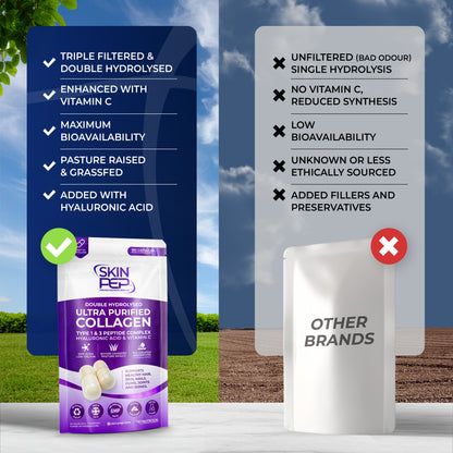 Ultra Purified Collagen Peptide Complex Capsules | 1000 Dalton Bioactive Vitamin C Enhanced Synthesis |Triple Filtered, Double Hydrolysed | Grass Fed Bovine Collagen Supplement For Women &amp; Men | SkinPep