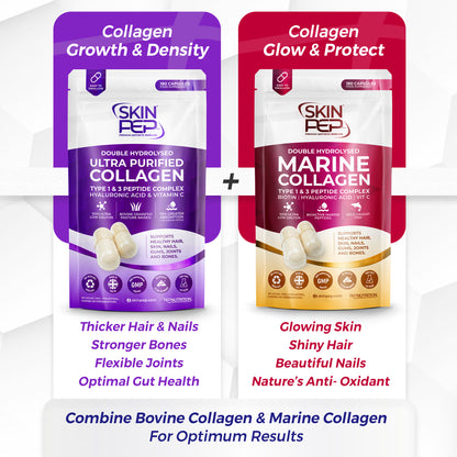 Ultra Purified Collagen Peptide Complex Capsules | 1000 Dalton Bioactive Vitamin C Enhanced Synthesis |Triple Filtered, Double Hydrolysed | Grass Fed Bovine Collagen Supplement For Women &amp; Men | SkinPep