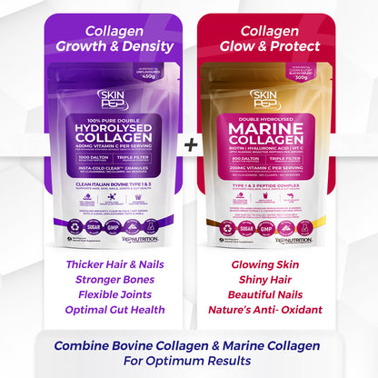 Marine Collagen Peptides | Hyaluronic Acid | Vitamin C | Biotin | Bioactive 800 Daltons| Blackcurrant Extract Flavour | Triple Filtered Sugar Free Powder | SkinPep