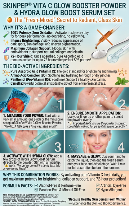 Vit C Glow Booster Powder + Hydra Glow Serum - (Vitamin C Powder + Hyaluronic Acid Serum)