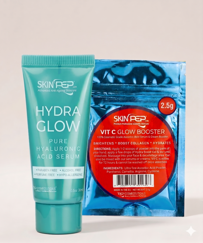 Vit C Glow Booster Powder + Hydra Glow Serum - (Vitamin C Powder + Hyaluronic Acid Serum)
