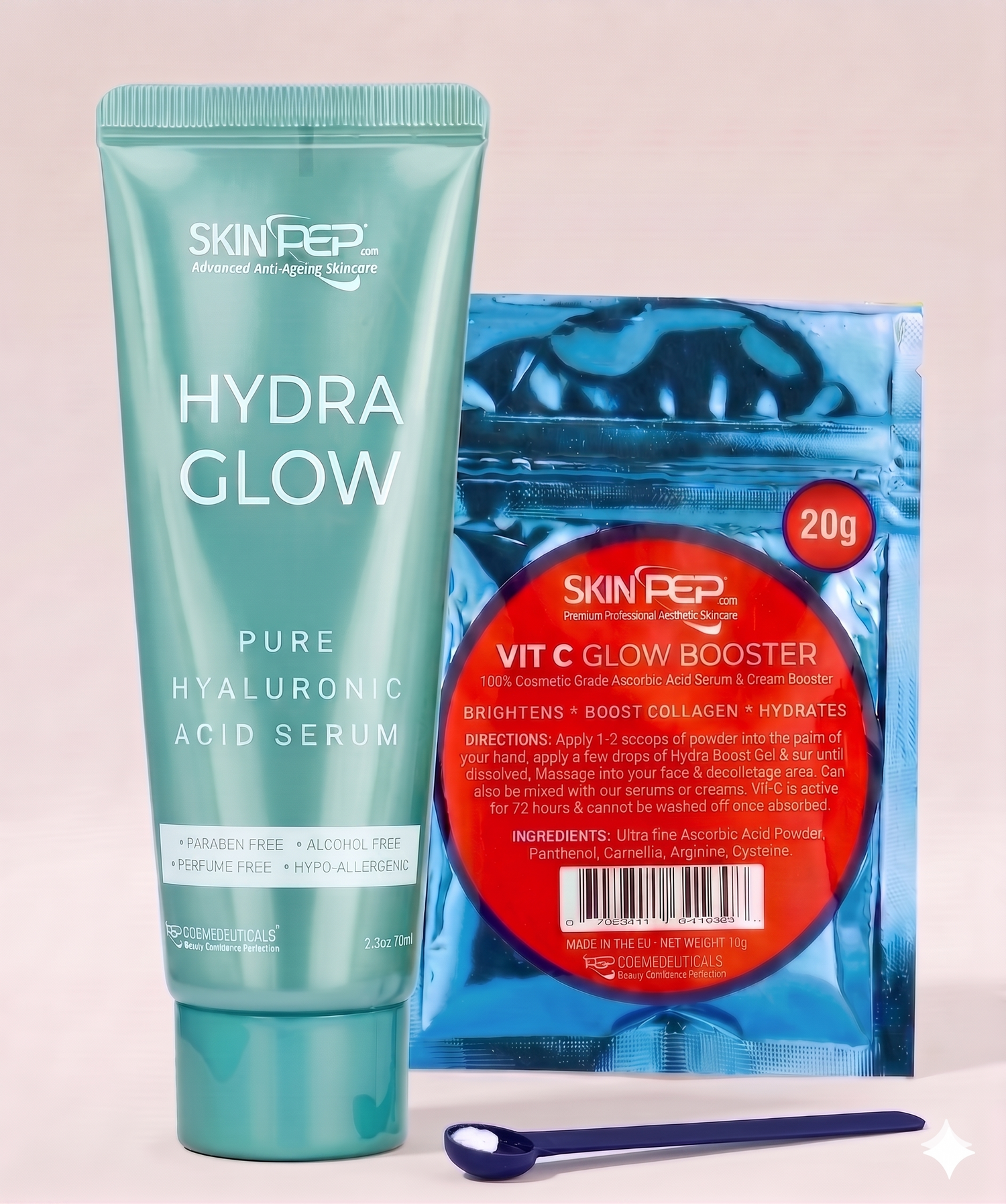 Vit C Glow Booster Powder + Hydra Glow Serum - (Vitamin C Powder + Hyaluronic Acid Serum)