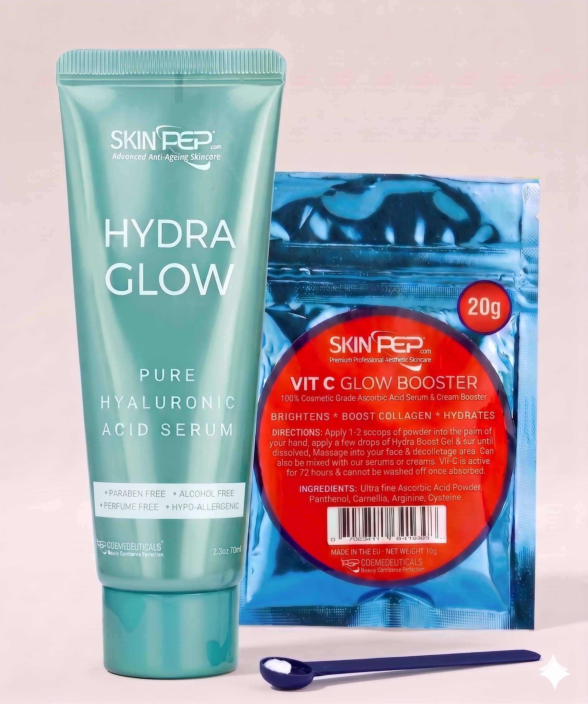 Vit C Glow Booster Powder + Hydra Glow Serum - (Vitamin C Powder + Hyaluronic Acid Serum)
