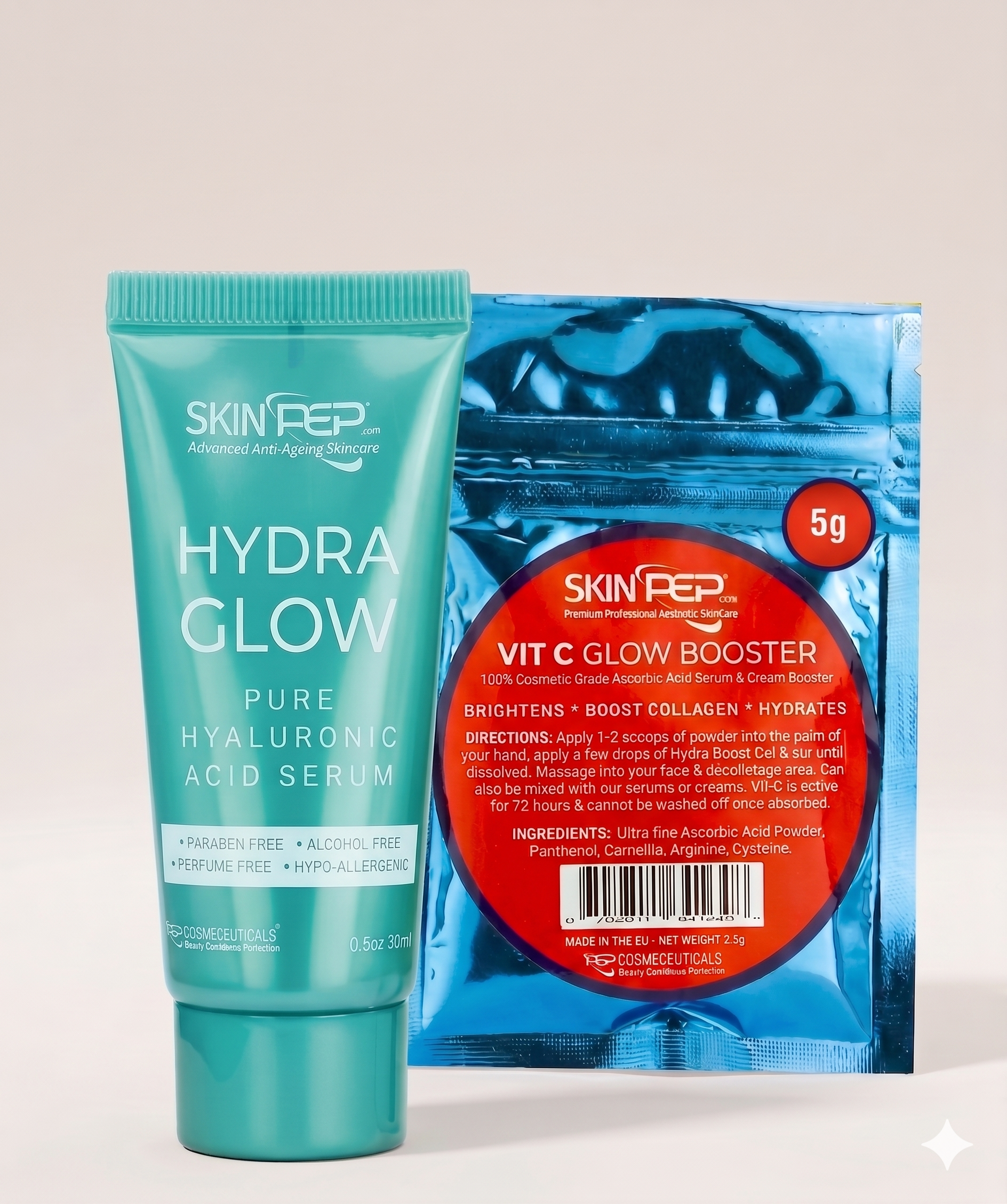 Vit C Glow Booster Powder + Hydra Glow Serum - (Vitamin C Powder + Hyaluronic Acid Serum)