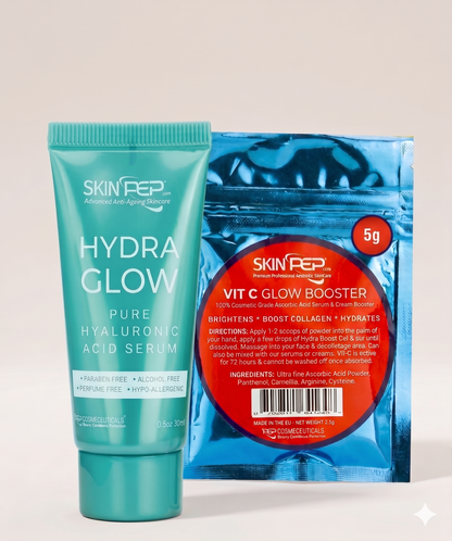Vit C Glow Booster Powder + Hydra Glow Serum - (Vitamin C Powder + Hyaluronic Acid Serum)