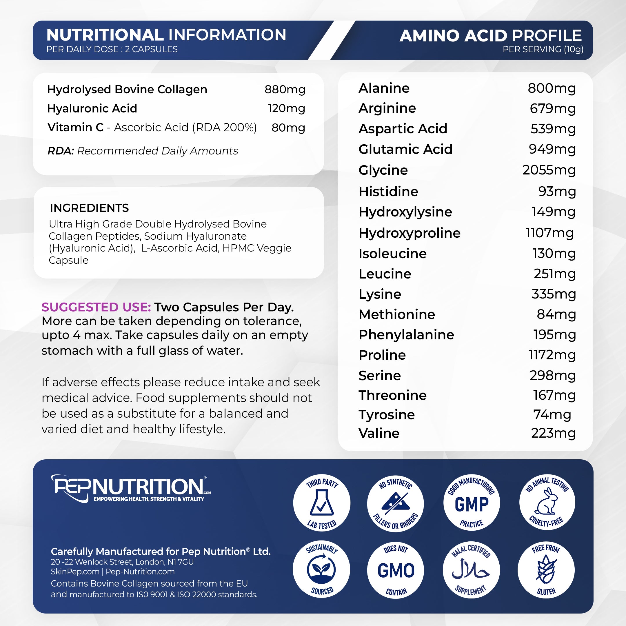 Ultra Purified Collagen Peptide Complex Capsules | 2000 Dalton Bioactive Vitamin C Enhanced Synthesis |Triple Filtered, Double Hydrolysed | Grass Fed Bovine Collagen Supplement For Women &amp; Men | SkinPep