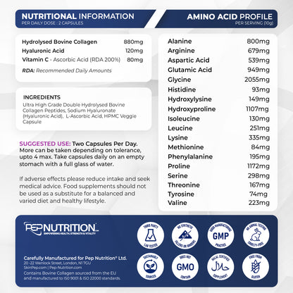 Ultra Purified Collagen Peptide Complex Capsules | 2000 Dalton Bioactive Vitamin C Enhanced Synthesis |Triple Filtered, Double Hydrolysed | Grass Fed Bovine Collagen Supplement For Women &amp; Men | SkinPep