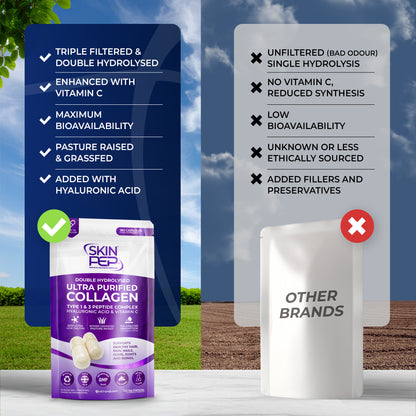 Ultra Purified Collagen Peptide Complex Capsules | 2000 Dalton Bioactive Vitamin C Enhanced Synthesis |Triple Filtered, Double Hydrolysed | Grass Fed Bovine Collagen Supplement For Women &amp; Men | SkinPep