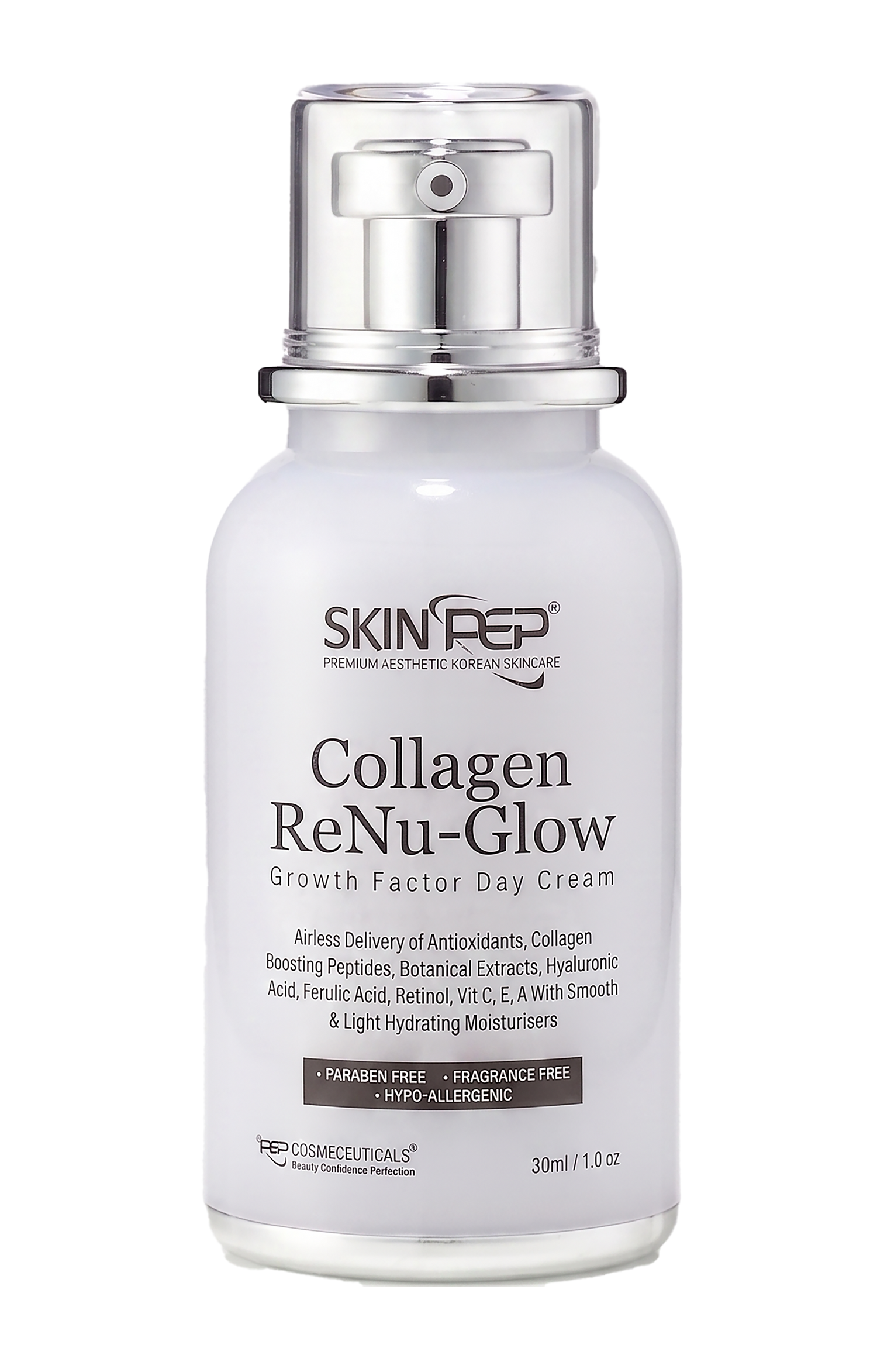 Collagen ReNu-Glow Peptide Day Cream | Encapsulated Growth Factors (EGF, FGF, TGF) | 16 Antioxidants &amp; Moisturisers | Retinol, Hyaluronic Acid, Vit C, E, A + Peptides | Korean Glass Skin By SkinPep (50ml)